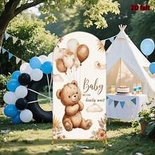 1件/65件 2D平面泰迪熊拱形背景布，气球天空云朵棕熊男孩婴儿派对装饰，婴儿肖像涤纶弹性背景布（不含支架） - 多色-05 - 查看 5