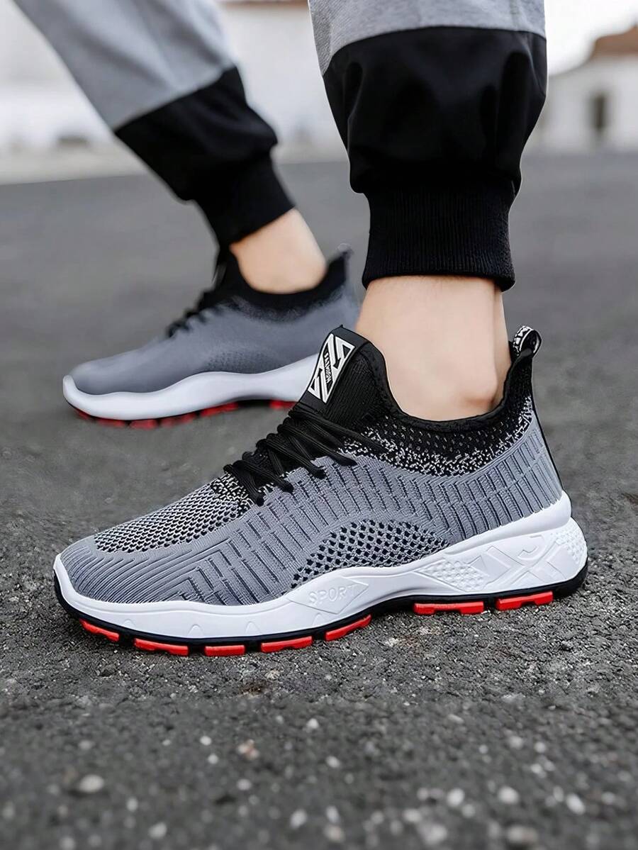 Zapatos casuales de punto, zapatos de punto transpirables, zapatos casuales planos de punto, zapatos de punto con cordones, zapatos casuales de correr para hombre, zapatos de malla transpirables para hombre, zapatos casuales de moda para hombre, casuales ligeros, transpirables, resistentes al desgaste, antideslizantes