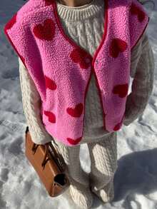 1 pieza Chaqueta tipo chaleco con estampado gráfico de corazón, para uso diario, nuevo diseño de otoño/invierno y para todas las estaciones