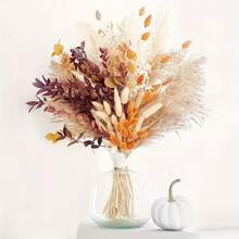 65pcs Boho Chic 43.18cm Artificial Pampas Grass - Fluffy Orange Dried Flowers For Home & Beauty Decor, Perfect For Christmas, Summer, Graduation, Independence Day & Fall - Multicolor - View 1