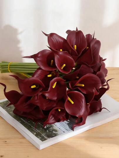 MEHELANY 12 Stücke burgunderrote künstliche Calla Lilien, 40cm Kunstblumen, PU Material, Künstlicher Calla Lilien Strauß, geeignet für Hochzeitsdekoration Zuhause, Innen-/Außendekoration, Gartendekoration, Partydekoration, Boho-Stil Dekoration, Feiertagsdekoration, Muttertags-Geburtstagsfeier, tägliches Geschenk und weitere Anlässe