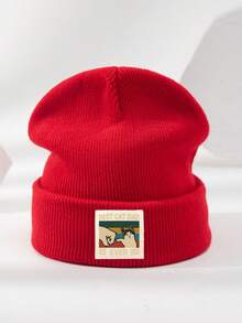 1pc Unisex Autumn/Winter Outdoor Casual Fashion Elastic Soft Comfortable Knit Beanie Hat With CAT Logo Print, Versatile For Daily Wear - A - View 10