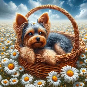 1pc Cute Yorkshire Terrier Lying In Basket Daisy Field Diamond Painting DIY Decorative Painting, Adult Puzzle Hanging Art, Christmas & Halloween Decor