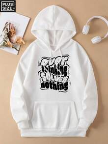 95% Polyester 5% Spandex Men's Regular Plus Size Hoodie With Pocket And "Thinking About What" Print, 240g, Made In A Global Four Seasons Factory, Comfortable, High Quality, And High Fit, Casual Sweatshirt - 白色 - 查看 12