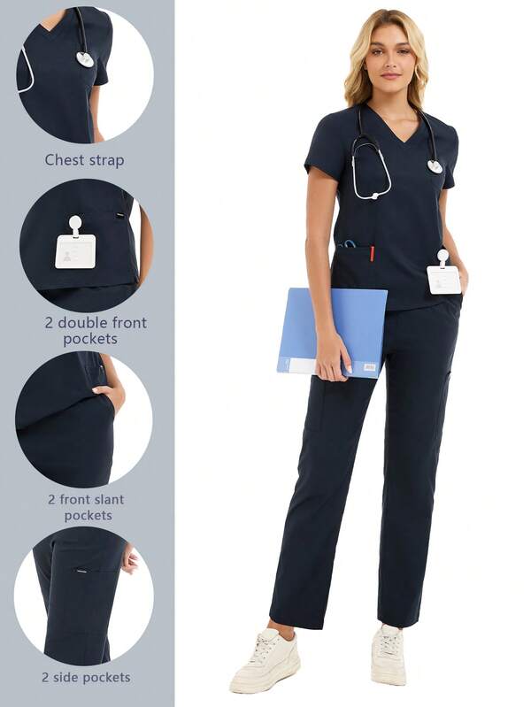 cimmuovere Conjunto de uniformes quirúrgicos para mujer, conjunto de ropa de trabajo para enfermera, salón de belleza, clínica, spa, doctor y enfermería, incluye blusa y pantalón