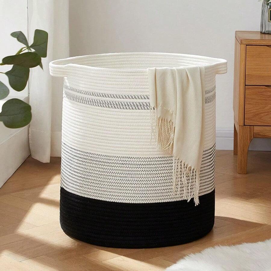 OIAHOMY 80L Laundry HamperStorage Basket With Handles Decorative Basket For Living Room Woven Storage Basket For Toys Bin Pillows Blankets Clothes20x18inGradient Dark - GradientDark - View 1