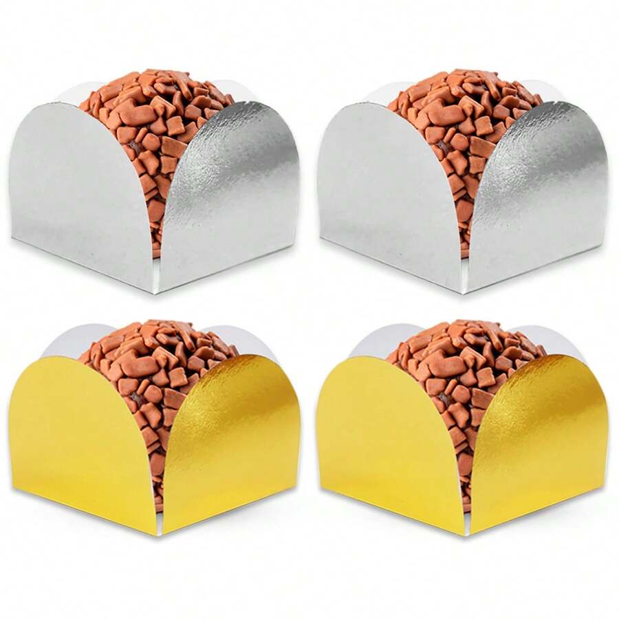 Forminha de Brigadeiro 4 Pétalas Prata Dourado Laminado Caixinha Doce Forminha Metalizada Para Doce