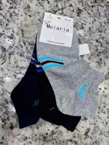 kit3 Meias Masculinas de Algodão Puro, Antibacterianas e Anti-Odoríferas, Absorventes de Suor, Costura Sem Ossos, Modelo para Todas as Estações41ao47 - Multicolorido - Visão 4