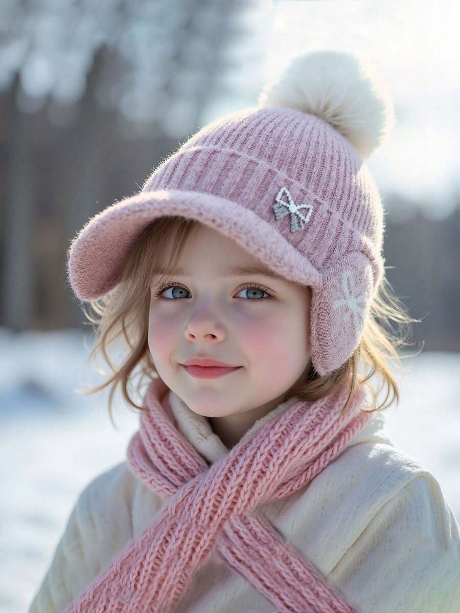 New Autumn-Winter Style Small-Chic Pearl Bow Knitted Hat, Suitable For All Occasions, Girl Large Head Cover With Ear Ion, Knitted Hat
