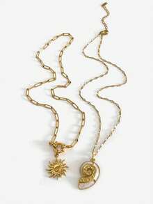 1 Pair (2pcs) Asymmetric Sun & Moon Design Titanium Steel Necklaces, Couple Jewelry, High-End Casual Minimalist Accessories - Necklace - View 8