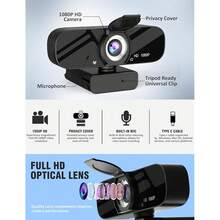 Full HD Webcam With Built-In Microphone And Rotatable Tripod, 1080P Video And Wide Angle Camera, Privacy Cover, For Desktop PC Or Laptop Computer{"Style":"1080PWebcamwithType-CCable"} - Webcam 1080P với loại cáp CC - Xem 6