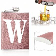 8盎司口袋酒壶，便携式酒精瓶，适合派对和聚会，螺旋盖防漏设计，适用于烈酒/威士忌/葡萄酒，户外饮料配件，节日礼物，送给妻子/女友的礼物，可定制26个字母的首字母图案