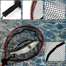 Fly Fishing Net With EVA Handle, Fishing Landing Aluminum Alloy Frame, Rubber Coated Mesh Trout Net Kayak Small Trout Steelhead, Bass, Salmon - Black - View 4