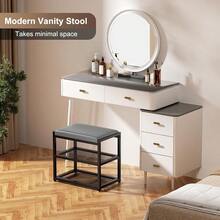 Small Ottoman With Storage Vanity Stool Chair Faux Fur Foot Stool Ottoman Square Makeup Stool For Small Spaces Living Room Bedroom Bathroom Entryway Black