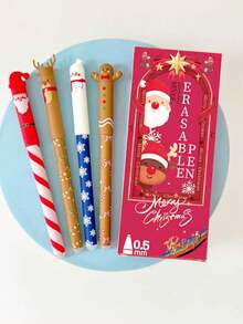 12 pezzi Set regalo di Natale, include 4 penne, 8 ricariche, penne gel cancellabili da 0,5 mm con disegni di Babbo Natale, renne, pupazzo di neve, adatte come bomboniere per feste di Natale, regali di Natale per studenti