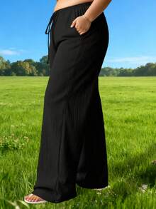 Plus Size Women Casual Soft Jogger Pants, Loose Straight Leg Workout Leggings For Running, Fitness, Yoga, Fashionable Daily Outdoor Slim Fit Pants With Pockets, Autumn/Winter - Black - View 5