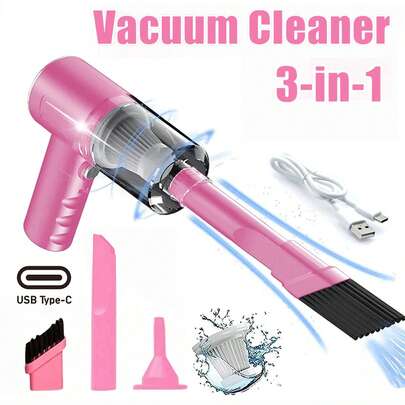 多功能迷你吸尘器，多用途宠物毛发清洁工具，压缩空气除尘器，手持无线，高功率，便携式清洁机，高吸力可充电家用清洁器，适用于宠物毛发、灰尘、碎屑，干湿两用清洁，紧凑型ABS设计