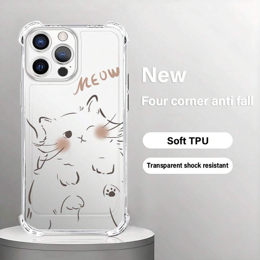 Teléfono Lindo Nuevo Teléfono transparente a prueba de golpes de cuatro esquinas 17, 16, 15, 14, 13, 12/ 16, 15, 14 Plus/ 17, 16, 15, 14, 13, 12 Pro/ 17, 16, 15, 14, 13, 12 Pro/ 17/ 11/11 Pro Ma, Funda, Funda para teléfono móvil, A prueba de golpes, Teléfono protector, Diseño, Diseño de mascota lúdica, Estético, Construcción resistente a impactos, Capa protectora delgada, Escenario de uso/Occ, Usuarios expertos en tecnología - Colores mixtos 1 - Ver 1