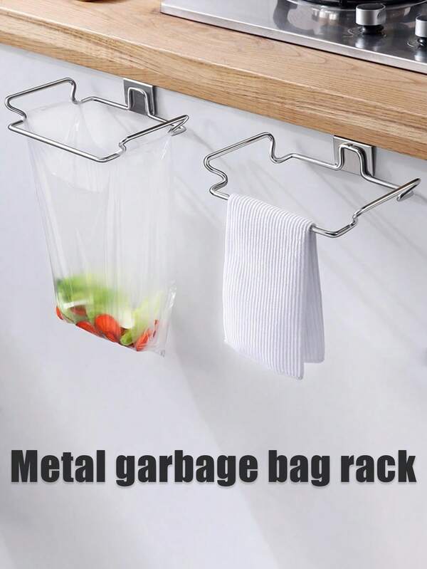 1 Stück Edelstahl Küchen Mülleimer, rechteckiger Metall Müllbeutel Halter, Schranktür Mülleimer Organizer Regal, Müllbeutel Aufbewahrungshaken, Küchenschrank Halterung, wandmontierte Halterung, tragbarer Mülleimer Halter, Küchen Aufbewahrungsorganizer