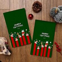 2/4 peças, Festa de Natal, Natal Feliz, Pano de Cozinha Superabsorvente, Secagem Rápida, Toalha de Poliéster Estampada com Elemento de Raposa de Natal, Pano de Limpeza de Cozinha, Pano, Utensílios de Cozinha. Presente de Natal!