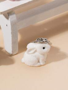 1个可爱植绒兔子钥匙扣卡通动物吊坠男女通用个性化礼物送给朋友和情侣包包挂饰汽车饰品女士礼物 - 白色 - 查看 2