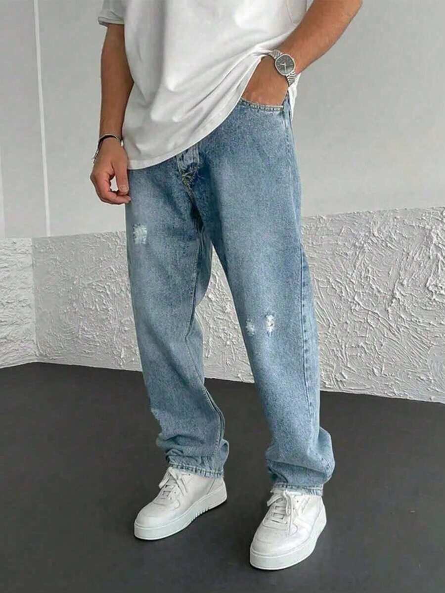Teen Boy Casual Light Washed Ripped Distressed Denim Jeans