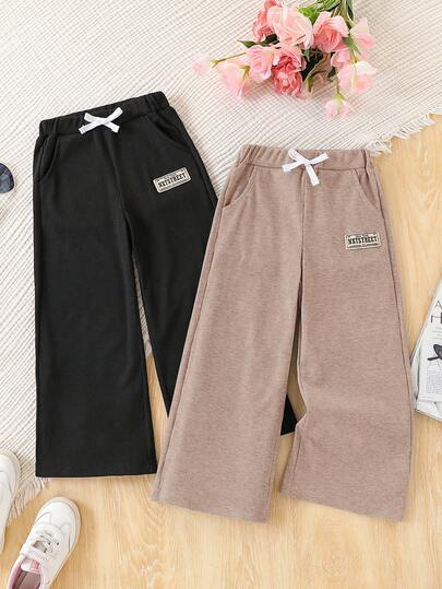 2pcs/Set Young Girl Casual Ribbed Straight Leg Pants, Comfortable & Versatile For Outdoor Activities And Daily Casual Wear, Suitable For Spring/Summer