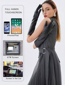 Elegant Winter Black Long Leather Gloves For Women Full Touchscreen Womens Ladies Warm Lined Genuine Leather Gloves - 15,5''-màu đen - Xem 8