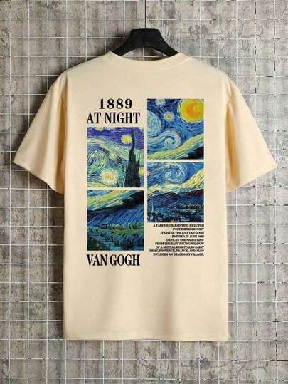 Camiseta Casual de Verano para Hombre con Estampado de Pintura al Óleo y Cuello Redondo de Manga Corta