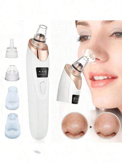 1 pieza Aspirador de puntos negros para mujeres, limpiador de poros faciales, extractor de puntos negros con 5 niveles de succión ajustables - Kit de limpieza de poros faciales recargable por USB para adultos, herramienta de limpieza multifuncional, incluye instrucciones de limpieza