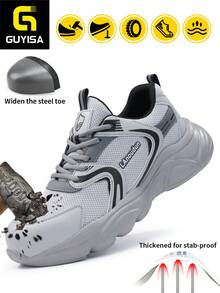 GUYISA 蓝鸥专业安全鞋，欧盟标准钢头，柔软凯夫拉防刺穿中底，适合所有季节男士功能鞋 - 灰色 - 查看 1
