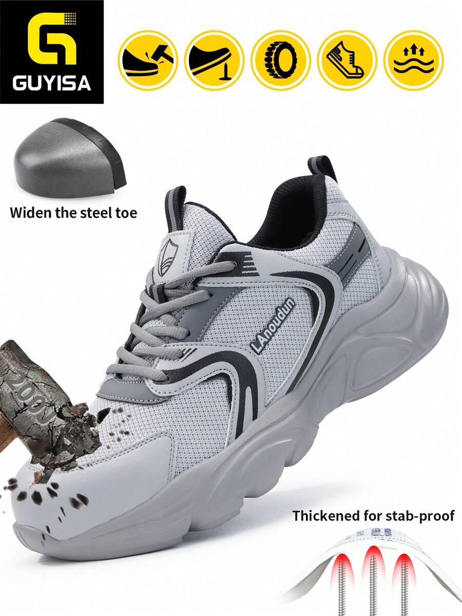 GUYISA 蓝鸥专业安全鞋，欧盟标准钢头，柔软凯夫拉防刺穿中底，适合所有季节男士功能鞋 - 灰色 - 查看 1