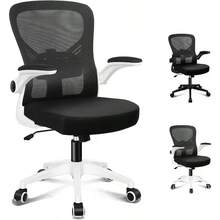 ALFORDSON Ergonomic Office Chair Mesh For Home Office MidBack Student Computer Study Desk Chair With Adjustable FlipUp Arm And Lumbar Port Gaming Racing Task Chair Keldon White Black