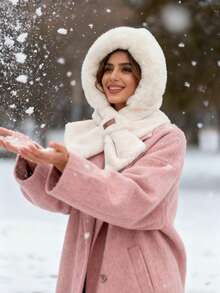 1 peça de gorro e cachecol quente de inverno, gorro tudo em um, chapéu feminino de inverno, acessório de cabelo, adequado para mulheres, protetores de ouvido com forro térmico macio e grosso, gorro de pelúcia listrado, design dobrável, sem elástico, lavável à mão, aquecedor de pescoço cruzado, crie um visual moderno, acessório quente multifuncional para roupas de inverno, presente de Natal