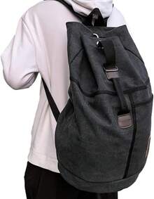 Mochila de viaje para portátil para hombre Bolsa de viaje Mochila Organizador de almacenamiento Mochila Lona Bolsa de viaje de gran capacidad para viajes de escalada en roca a la deriva - Negro - Ver 5