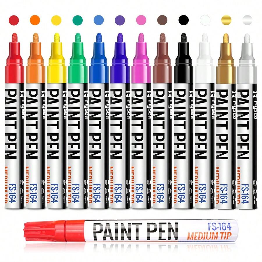 1 pieza Marcador de pintura a prueba de agua, de color vibrante, bolígrafo de relleno de color, bolígrafo para neumáticos, bolígrafo para dibujar, 12 colores, adecuado para caligrafía, coloración de figuritas DIY, grafiti en vidrio, madera, plástico, metal y talla grande - rotulador de pintura - Ver 1