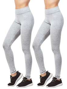 2 Pack Women's Premium Cotton Leggings Ankle Length With High Wide Waistband S-3XL High Waisted Leggings Full Length Regular & Plus Size No See-Through Athletic Workout Running Cycling Yoga Pants For Women Tummy Control Activewear Shapewear Womenswear - 2 件裝 淺灰色 - 查看 3