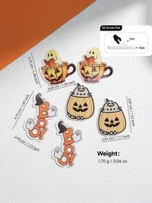 2D flach, 1 Stück Halloween Geist Katze Kürbis Muster DIY Schmuckzubehör/handgefertigte Ohrring Anhänger Materialien/vorgebohrte Löcher für Hobbykünstler/kostengünstiger Artikel/kleine Dekoration/Acrylmaterial mit beidseitigem Druck