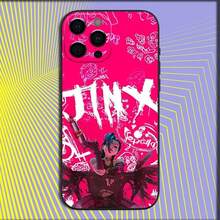 Custodia per telefono compatibile con Anime Arcane J-Jinx L-LOL, adatta per iPhone 16, 15, 14, 13, 12, 11, Pro, X, XS, Max, XR, Plus, Mini, in morbida cover nera - compatibile con 17, 17 Pro, 17 Pro Max