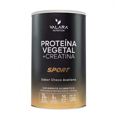  Proteína Vegetal Sport Valara Nutrition con Creatina Monohidratada, 24 gr de proteína por porción, Sabor Choco Avellana, 1kg