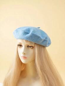 1pc Ladies' Solid Color Knit Elegant Beret With Smooth Surface, Japanese Style, Suitable For Daily Wear And Shopping Vintage Casual - màu đen - Xem 1