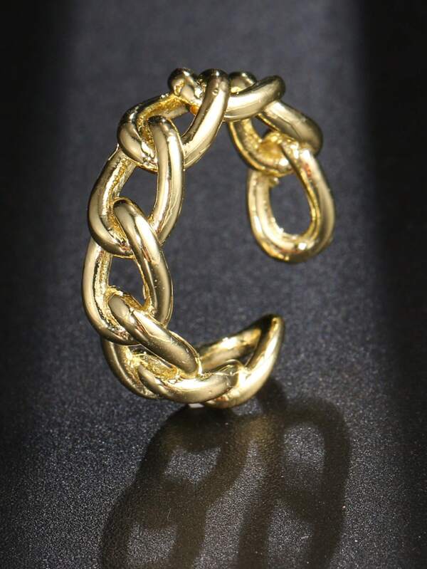 Un anillo con cadena ajustable para mujeres, elegante y de moda, diseño sencillo, joyería chapada en oro, estilo unisex, color dorado con abertura ajustable