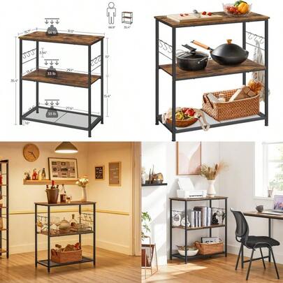 Kitchen Island Microwave Oven Stand Kitchen Shelf Baker S Rack Rustic Brown UKKI002B01