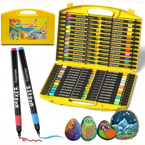 Plumones Acrilicos - Marcadores Acrlico de Punta Rotulador Pincel Blanda No Txico Para Nios y Adultos, Con Estuche de PVC Para Lienzo Papel Vidrio Madera Plsticoo Negro, 80PCS