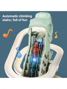Dinosaur Climbing Slide Musical Stairs Toy, Educational Stress Relief Electric Dinosaur Track Toy Car, Birthday & Holiday Gift For Boys And Girls - Green - View 7