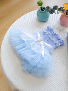 PETCIRCLE 1件寵物衣服 狗貓服飾 小型犬 幼犬 博美 泰迪 可愛公主風 多層薄紗 芭蕾舞裙 蝴蝶結 華爾滋薄紗裙 - 藍色 - 藍色 - 查看 6