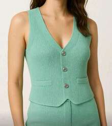 Nadia Women's Fashion Vest With Button - verde menta - Ver 2