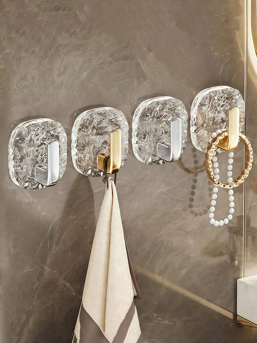 4/8pcs/1pc Strong Adhesive Hooks, No Trace, No Drilling Required, Bathroom Hooks, Kitchen Door Hooks, Clothes & Hat Hooks, Glacier Pattern Self-Adhesive Hooks, Drill-Free Wall Mounted Storage Rack, Suitable For Bathroom, Kitchen, Tableware, Etc. - Multicolor - View 1