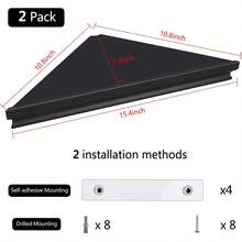 Evron Wall Mount Corner Shelf,Easy To Install Metal Front Floating Corner Shelves With Self-Adhesive Tapes,Wood Imitation Corner Shelf With Wire Pass Hole Pattern(Black 2 Pack)