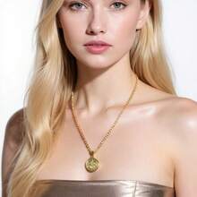 dollrinboy 1Pc 14K Gold Plated St Benedict Medal Necklace For Men Women Exorcism Catholic Religious Gifts Jewelry With 3MM Flat Stainless Steel Figaro Chain - ST - View 6